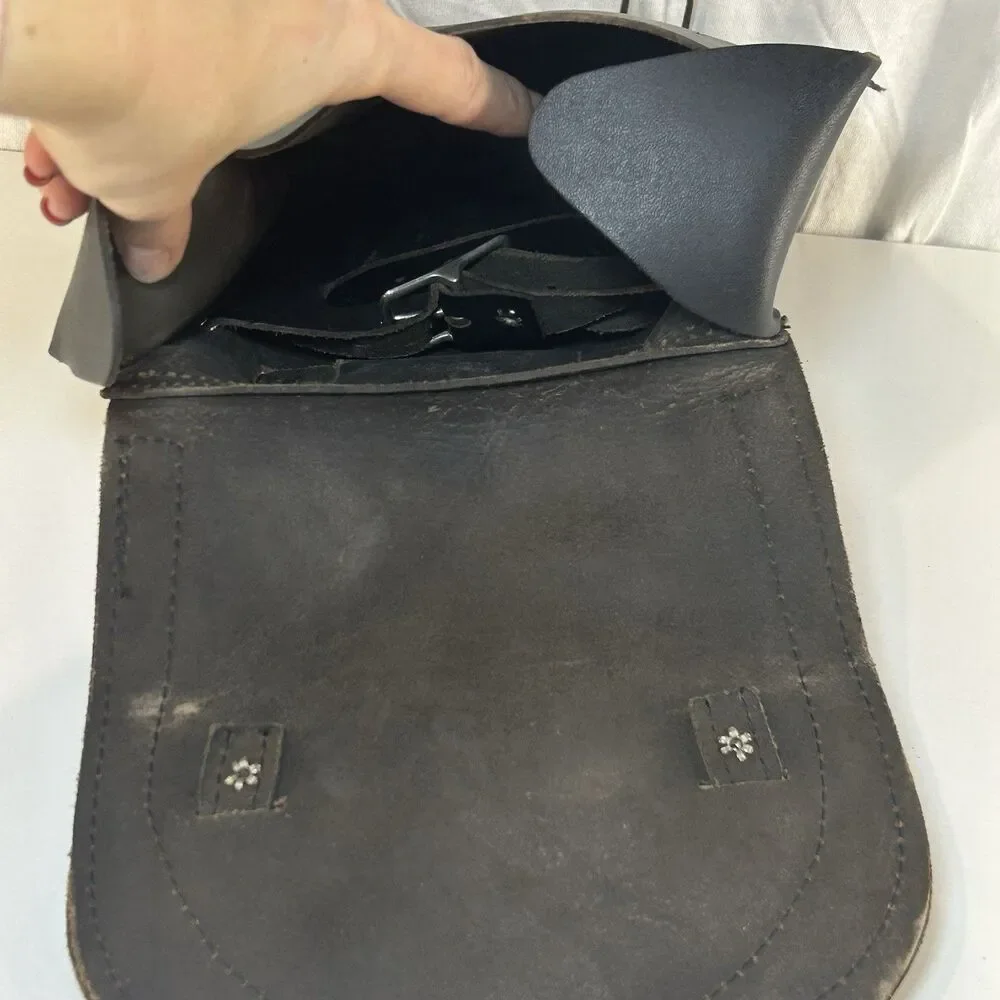 Unbranded Black Leather Double Buckle Saddlebag Motorcycle